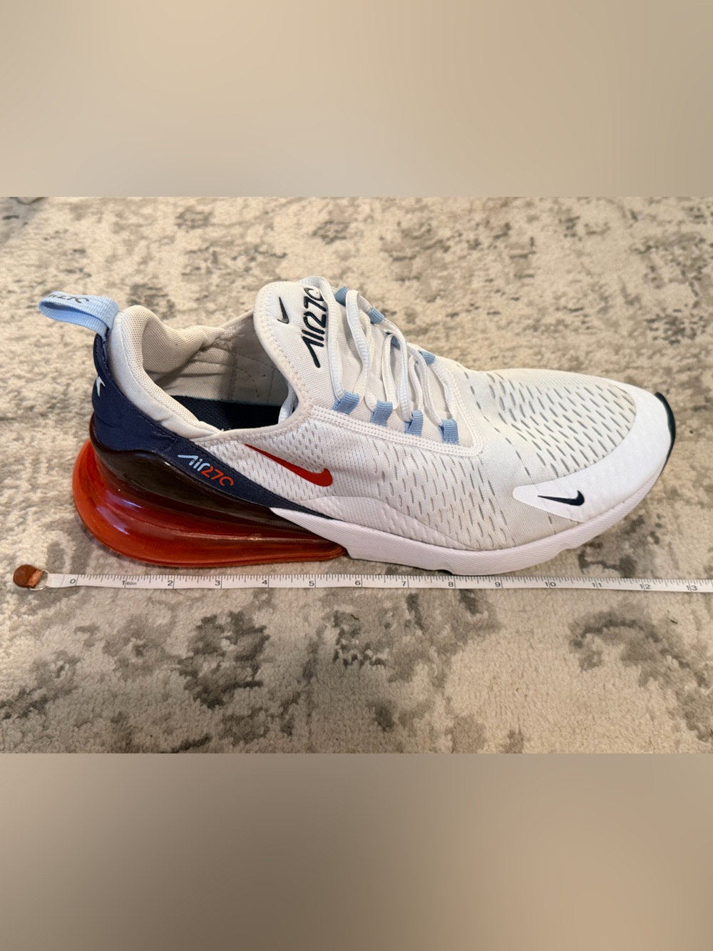 Nike Mens Air Max 270 Sneakers - White/Navy/Red - Picture 2 of 9
